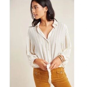 Anthropologie Women’s White Gold Tailor Striped Button Down  Shirt Size 6
